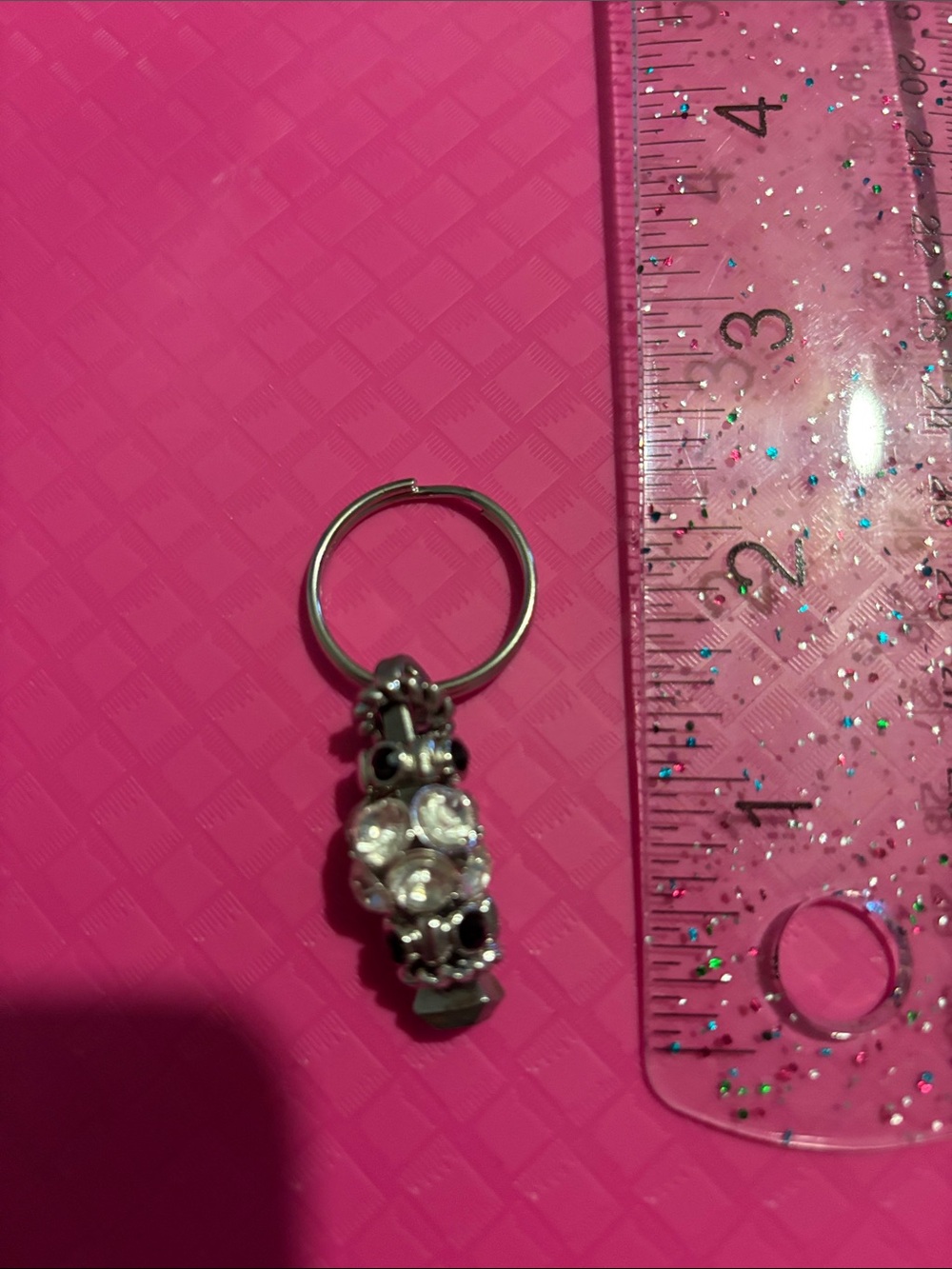 Silver-tone Crystal Keyring Charm - Clear Rhinestones
